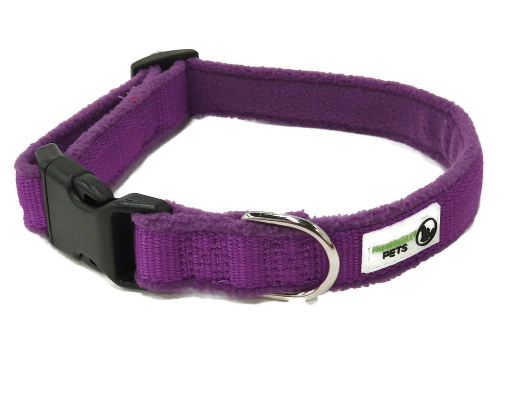 100% Pure Bamboo Fibre w/Fleece Lining Dog Collar Plastic Buckle - Moondidley Pets Small Purple