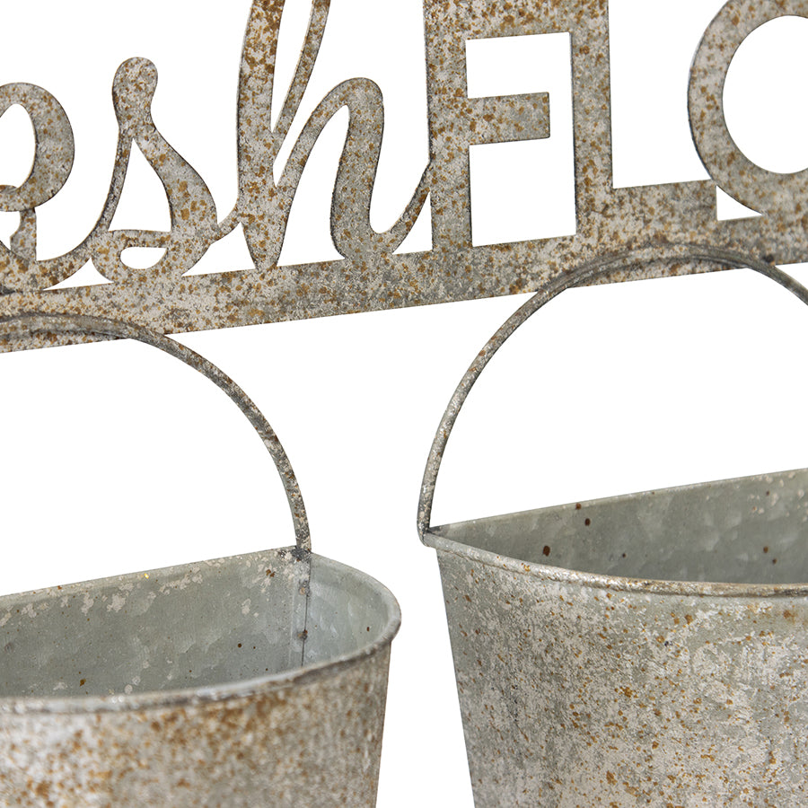 Three Bucket 'Fresh Flowers' Wall Planter 51x26cm
