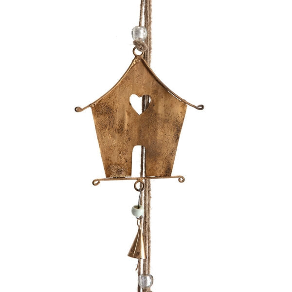 Handcrafted Houses w Bells Hanging Mobile 145cm
