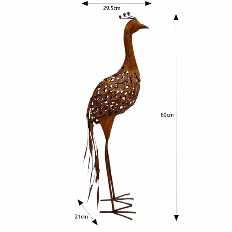 Rust Standing Peacock Garden Statue 60cm