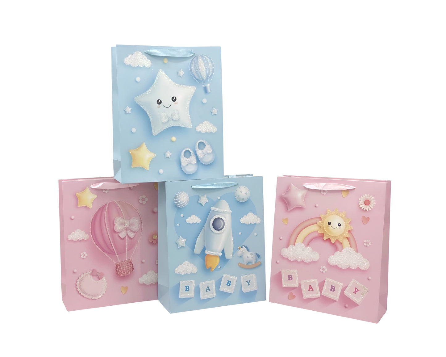 bulk 24 Large Sweet Dream Baby Gift Bag 4 Assorted 26x32cm
