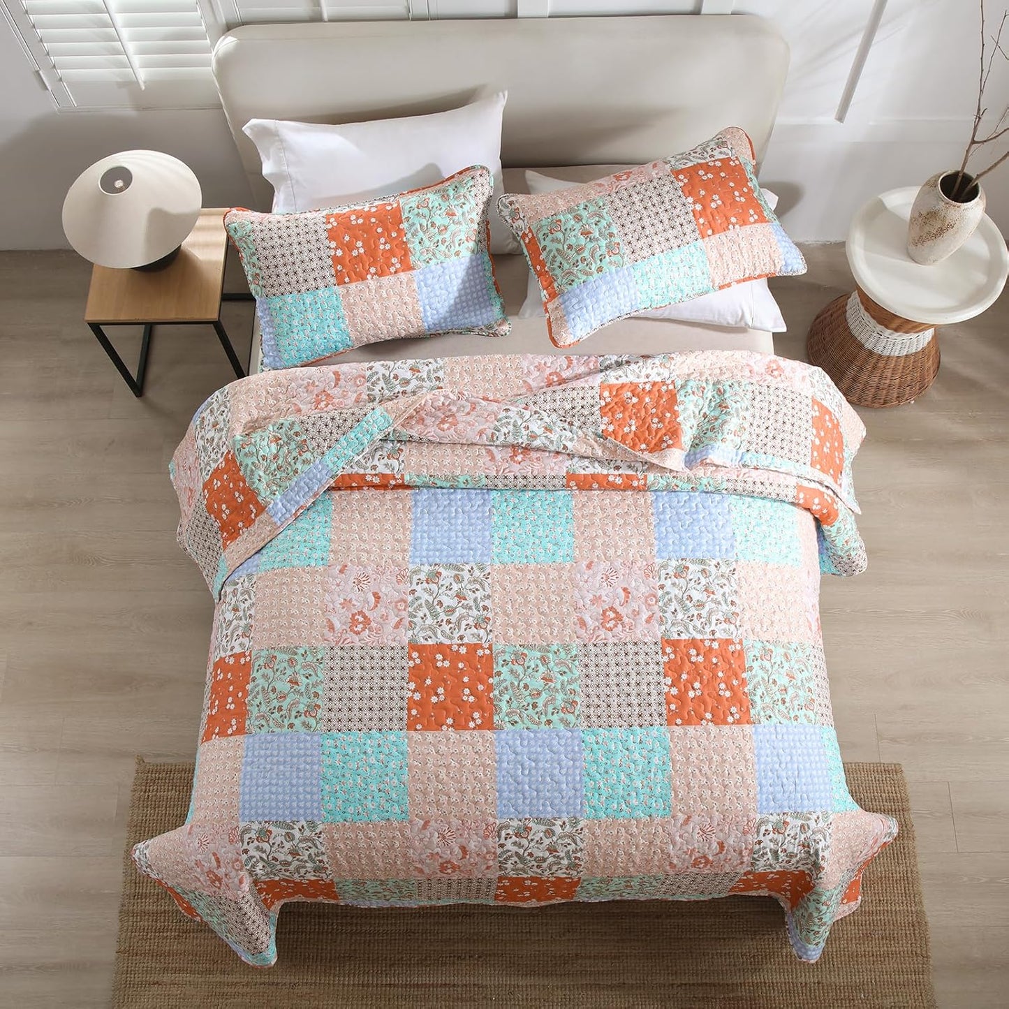 Delicate Lace Blossom Soft 3 Pc Bedspread & Pillow Cover Set