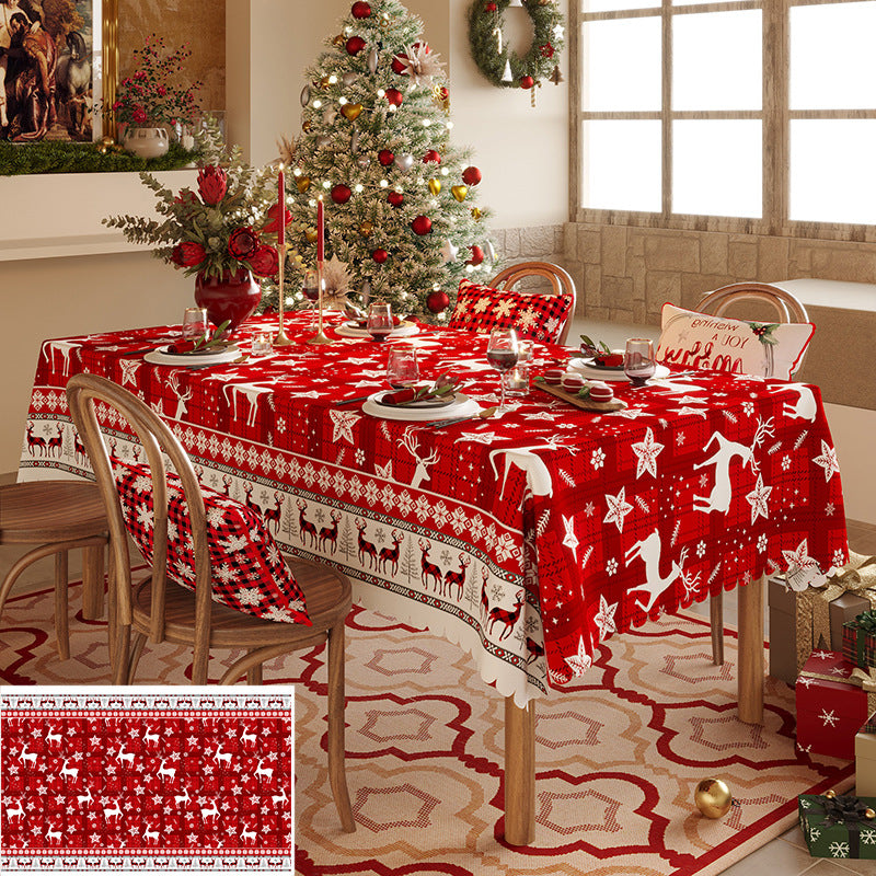 Christmas Reindeer Pattern Tablecloth - Festive Red Holiday Table Cover for Dining and Home Decor 100*100cm