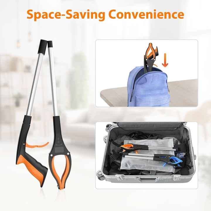 Orange Foldable Grabber Tool with Silicone Non-Slip Claws – Ideal for Litter Picking, Outdoor Use, and Household Cleaning