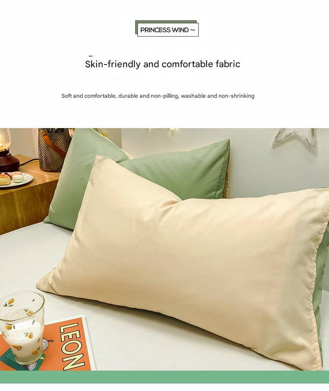Light Blue And Grey Washed Cotton Pillowcase Set - Solid Color, Simple Two-Tone Design, 48x74cm (Pair)