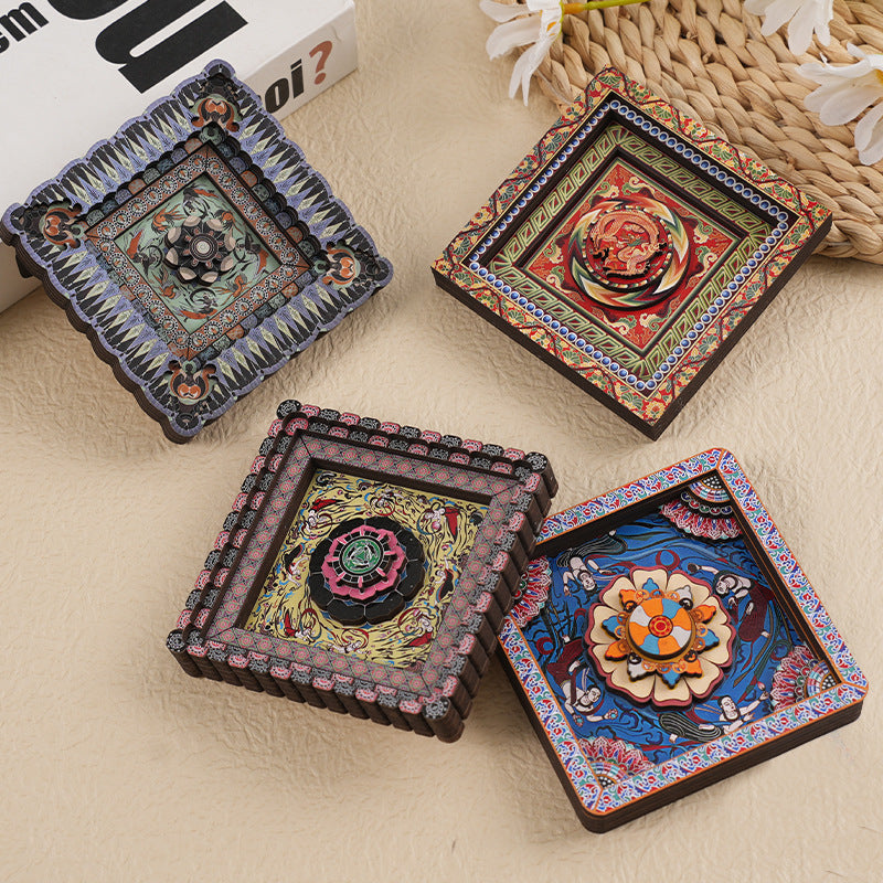 2-PCS 3D Wooden Fridge Magnet - Dunhuang Art Style, Creative Gift (Style 3)