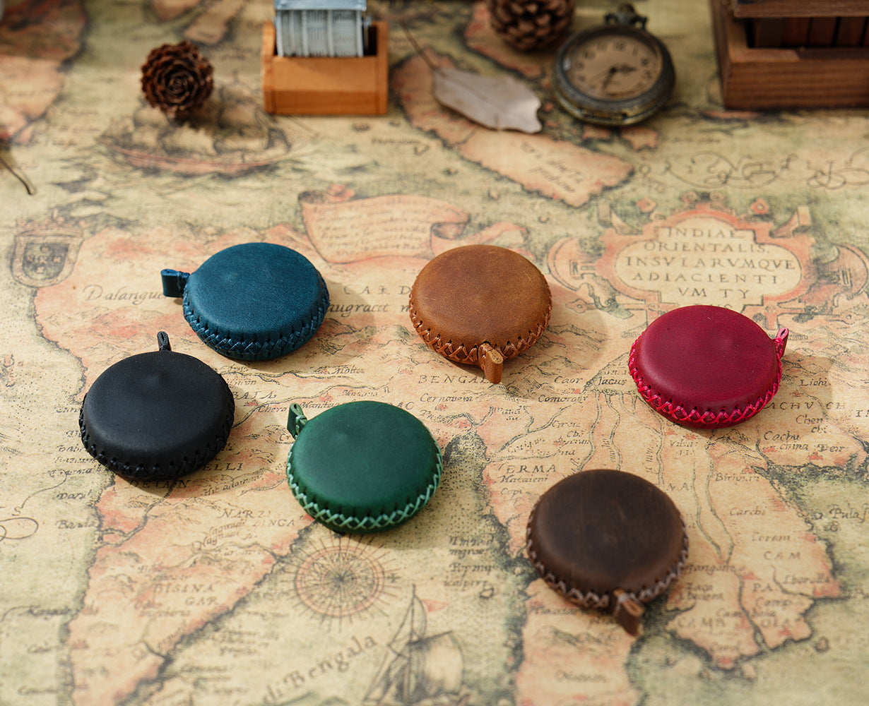 2 PCS Dark Green Hand-Stitched Leather Tape Measure - Compact & Stylish Measuring Tool