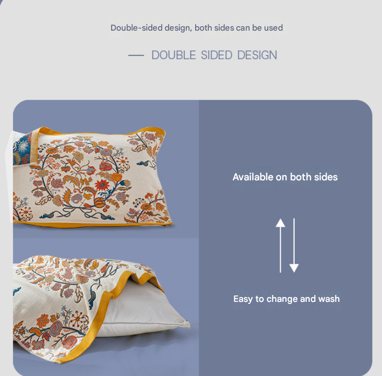 Single Blue Fontainebleau Pillow Towel Premium Cotton Gauze Pillow Towel Pair - Simple Nordic Style (52x75cm)