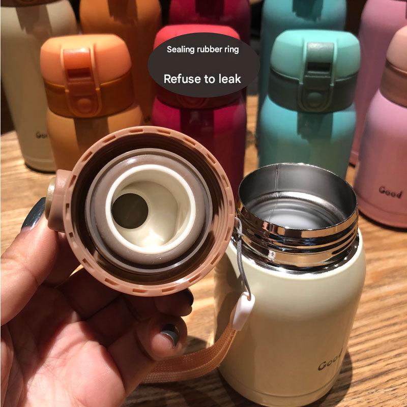 Good Luck" Mini Stainless Steel Thermos Flask - 350ml Leakproof Insulated Bottle with Pop-Up Lid & Strap(red)"