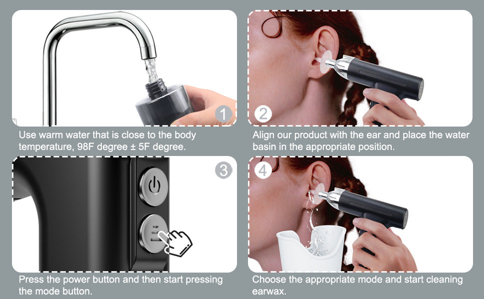Blue Electric Earwax Irrigator Set - Gentle and effective earwax cleaner with collection basin and earplugs