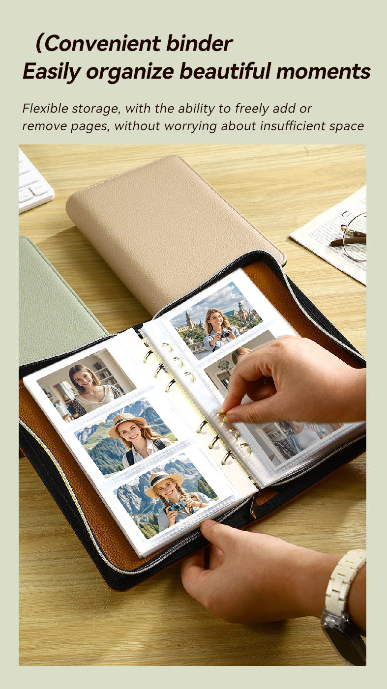 Green PU Leather Zippered Photo Album - Holds 240 3" Prints