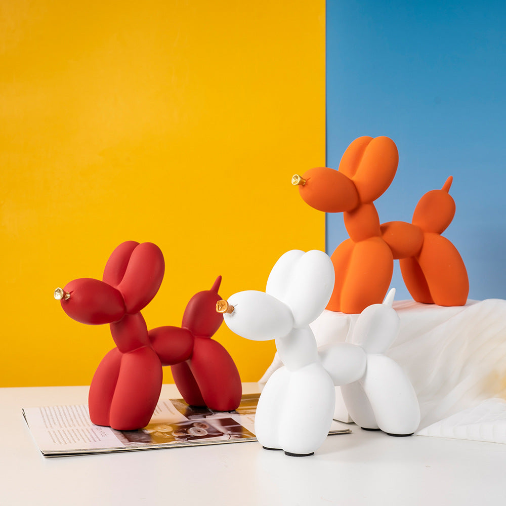 Orange Modern Resin Balloon Dog Sculpture - Playful Art Figurine with Golden Snout Accent