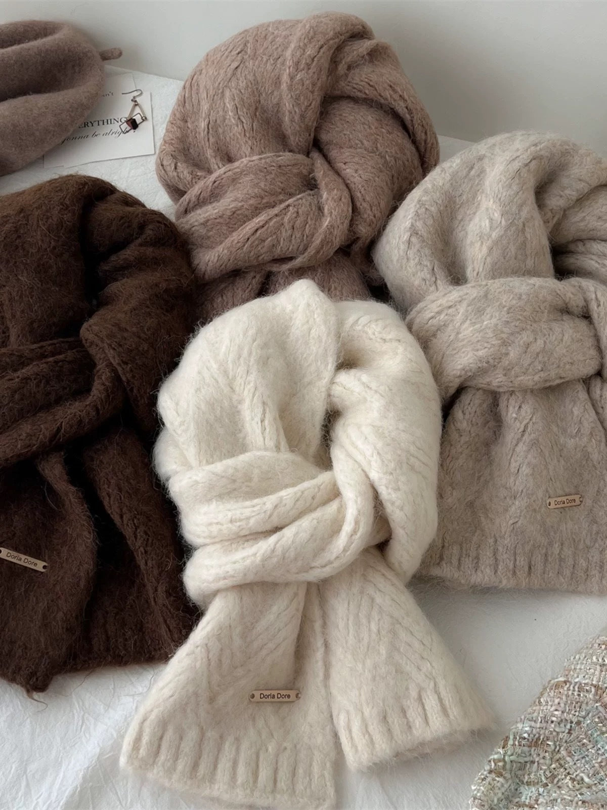 Blue Alpaca Wool Blend Solid Color Knitted Scarf for Women Winter New Style Student High Quality Couple Woolen Neck Warmer