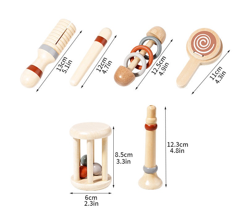 Wooden Musical Instrument Set for Toddlers - 6 Piece Montessori Percussion Toy Kit for Early Learning