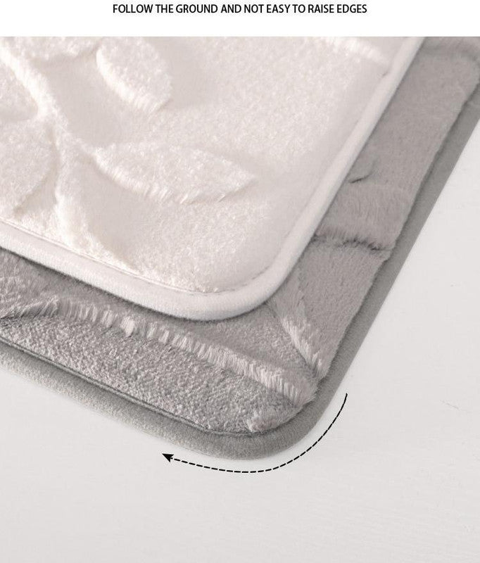 Plush Embossed Leaf Bath Mat - Ultra Soft, Absorbent & Non-Slip Bathroom Rug(Light gray 50*80㎝)