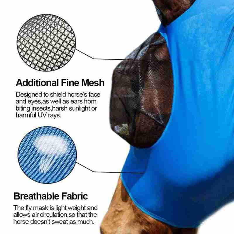 Grey 2-PCS Breathable Horse Fly Mask Set - Equestrian Fly Veils with Ears for Insect Control and Comfort