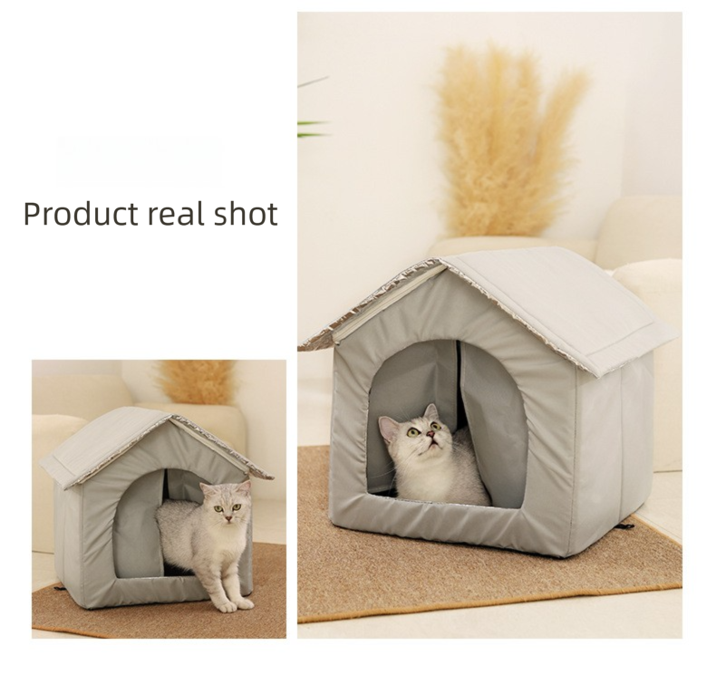 Small Size Elevated Indoor/Outdoor Pet Shelter(grey): Waterproof, Insulated for All-Season Warmth