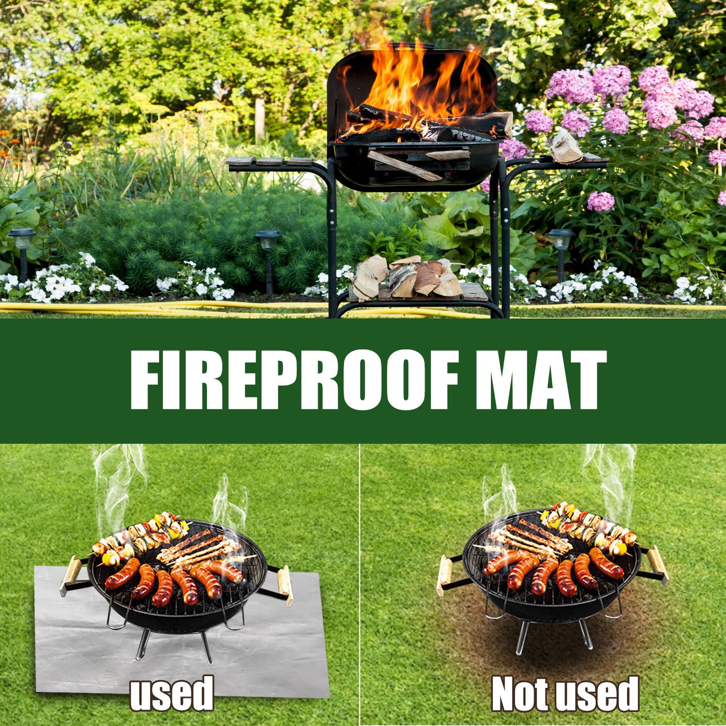 80x60 CM Outdoor Fire Pit Mat and Grill Pad - Up to 500°C Resistant Square Deck Protector for Barbecues, Fire Pits & Smokers
