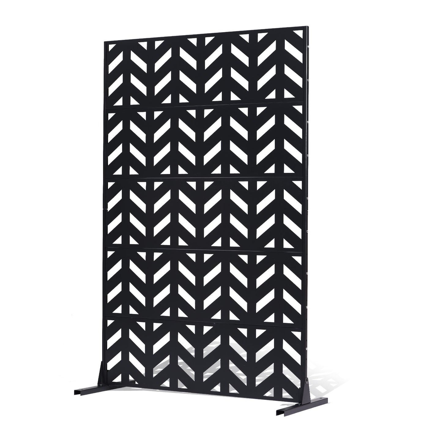 Metal Privacy Screen, 47" W x 72" H, Outdoor Privacy Screens 5-Panel, Freestanding Outdoor Divider with Stand, Decorative Garden Steel Privacy Fence for Balcony Patio Indoor Room Black