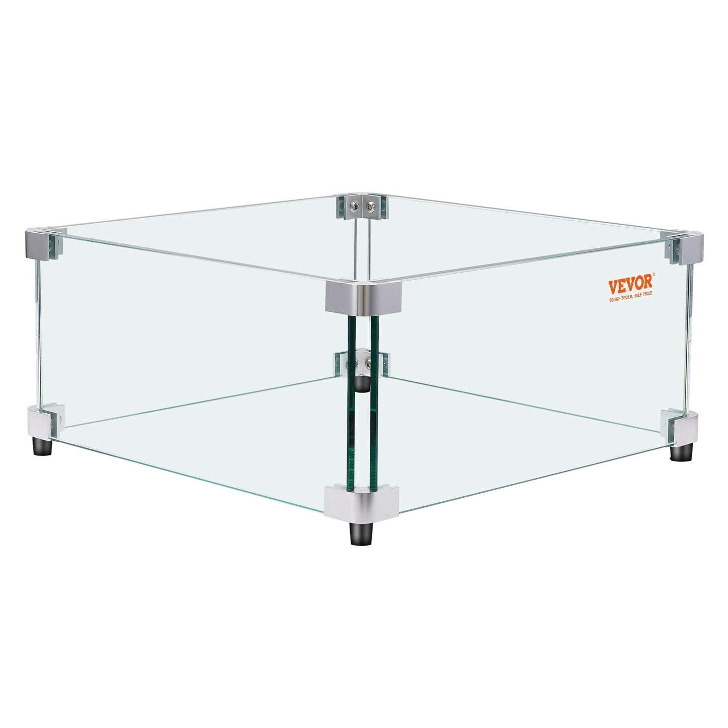 VEVOR Gas Fire Pit Wind Guard for Square Fire Table, 543 x 543 x 191 mm Clear Tempered Wind Guard for Firepits, 8mm Thick Square Glass Shield, Glass Panel with Hard Corner Bracket & Feet