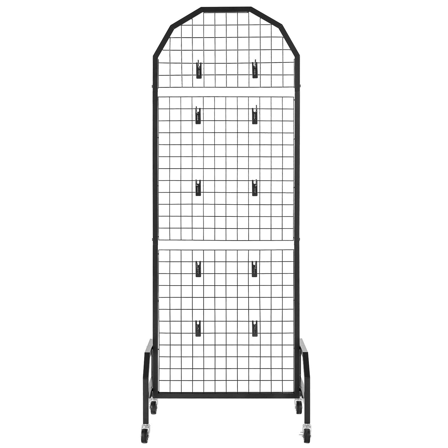 VEVOR 2 Packs Grid Wall Panels, 600 x 1640mm Wire Grid Panels Display Rack, Movable Art Display Shelf with Wheels and 20 Hooks, Black Carbon Steel Gridwall for Craft Show, Decor, Storage, Notice Board