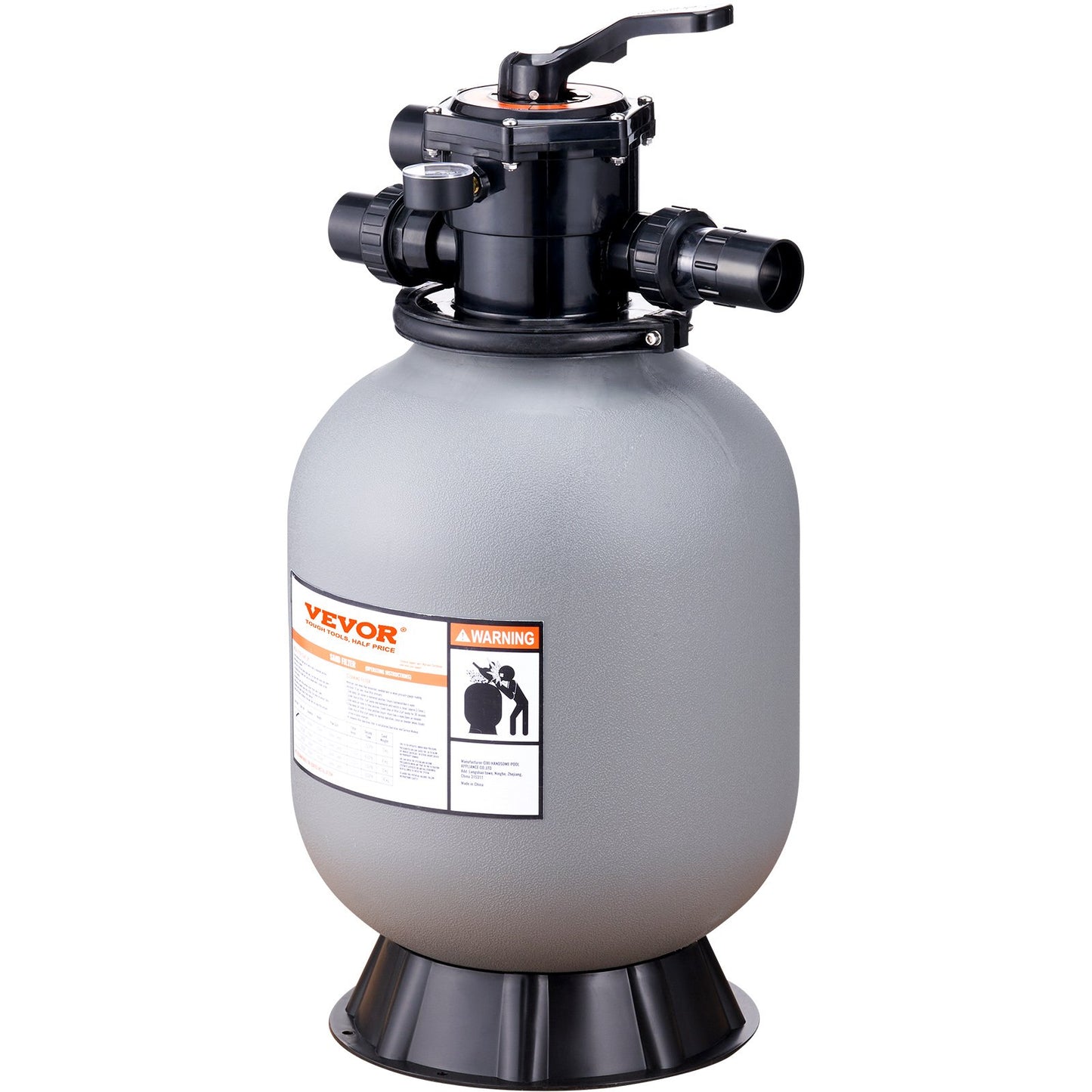 VEVOR Sand Filter, 16-inch, 406.4mm, Up to 35 GPM Flow Rate, Above Inground Swimming Pool Sand Filter System with 7-Way Multi-Port Valve, Filter, Backwash, Rinse, Recirculate, Waste, Winter, Closed Functions