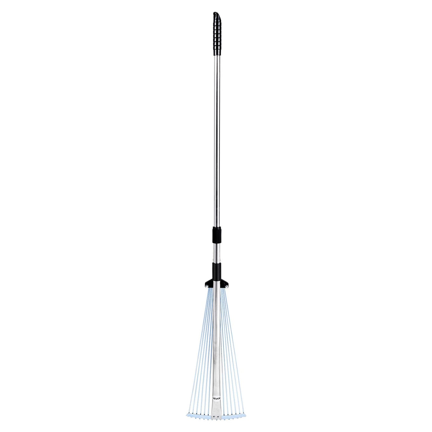 VEVOR Leaf Rake, 15 Metal Tines, Adjustable Garden Rake for Lawns with 19-57 cm Wide Head and 81.3-160 cm Long Handle, Heavy Duty Stainless Steel Small Leaves Tool for Gardening Camping Yard Grass