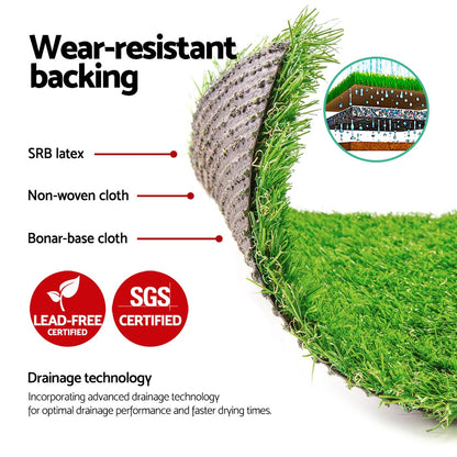 Prime Turf Artificial Grass 20mm 2mx5m Synthetic Fake Lawn Turf Plastic Plant 4-coloured