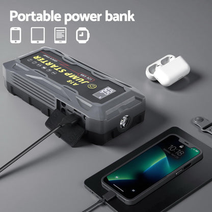 Giantz 2000A Portable Car Jump Starter 12V Lithium Battery Booster Pack Power Bank & Jumper Cables