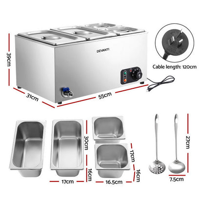 Devanti Commercial Food Warmer Bain Marie 4 Electric Buffet Pans