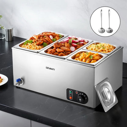 Devanti Commercial Food Warmer Bain Marie 4 Electric Buffet Pans