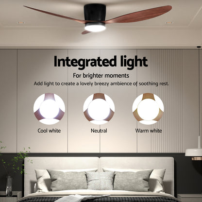 Devanti 52'' Ceiling Fan DC Motor w/Light w/Remote - Dark Wood