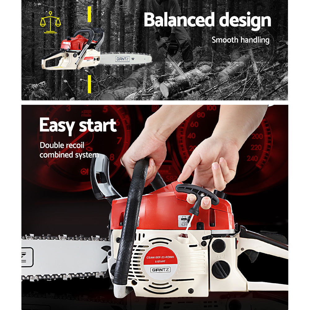 Giantz Chainsaw Petrol 75CC 18" Bar Commercial E-Start Pruning Chain Saw