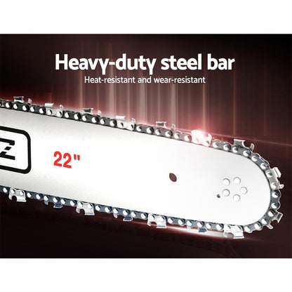 Giantz Chainsaw Petrol 62CC 22" Bar Commercial E-Start Pruning Chain Saw