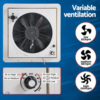 Weisshorn Caravan Air Vent Roof Hatch 12V Shower Fan Reversible Airlfow Rainy Use Camper