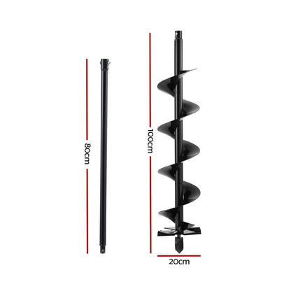 Giantz Post Hole Digger Auger Drill Bit 200mm with 80cm Extension Shaft Black