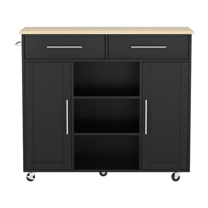 Artiss Kitchen Island Trolley Rolling Serving Cart Storage Drawer Cabinet 100cm Black