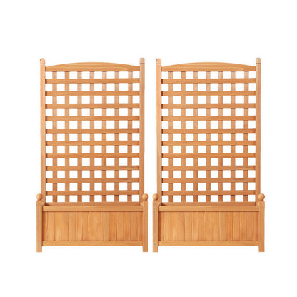 Green Fingers 2X Garden Bed Wooden 64x35x115cm Planter Raised Box Container Trellis