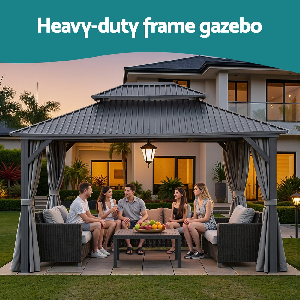 Instahut Gazebo 3x3.65m Canopy Outdoor Steel Frame Patio Tent Curtains Marquee Grey