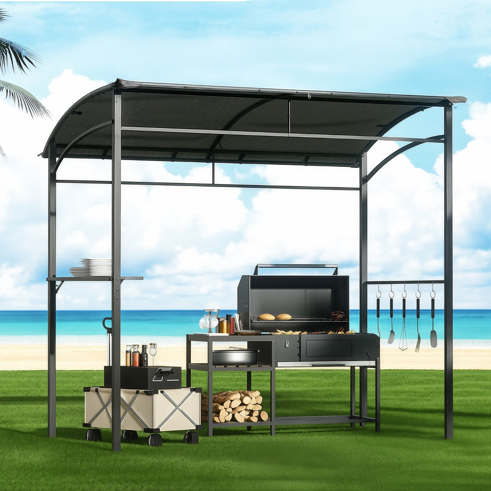 Instahut Gazebo Outdoor BBQ Grill Patio Garden Marquee Shade Shelter Shelf Hooks Grey