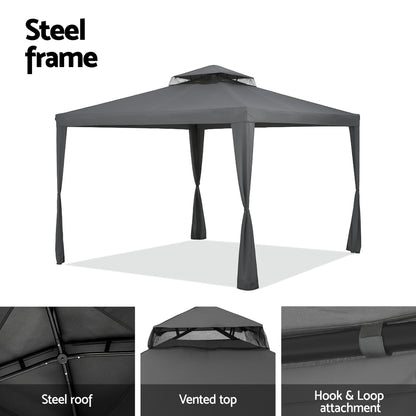 Instahut Gazebo Marquee 3m Outdoor Event Tent Camping Party Mesh Wall Canopy Grey