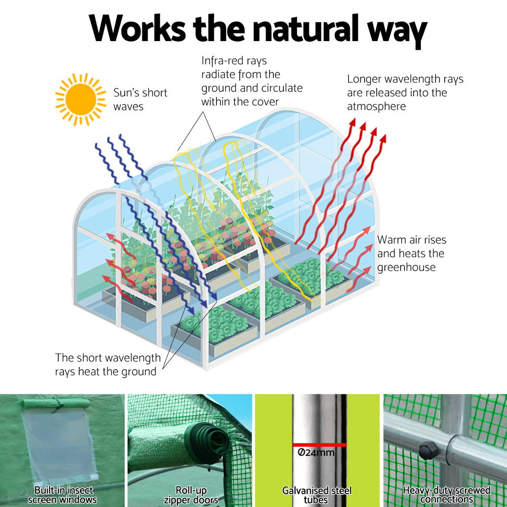 Green Fingers Greenhouse 6x4x2M Walk in Green House Tunnel Plant Garden Shed Dome