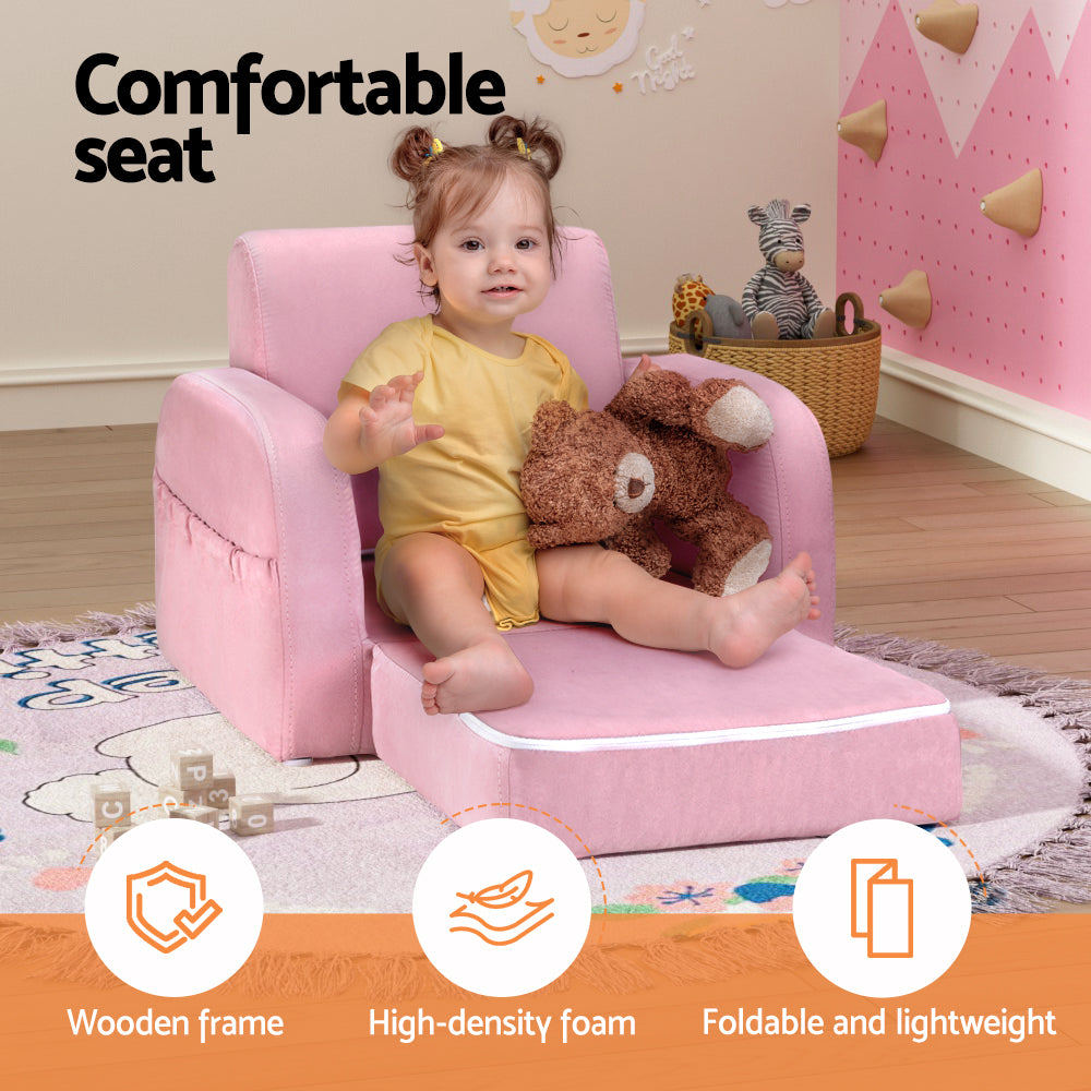 Keezi Kids Sofa 1 Seater Children Flip Open Couch Lounger Armchair Soft Pink