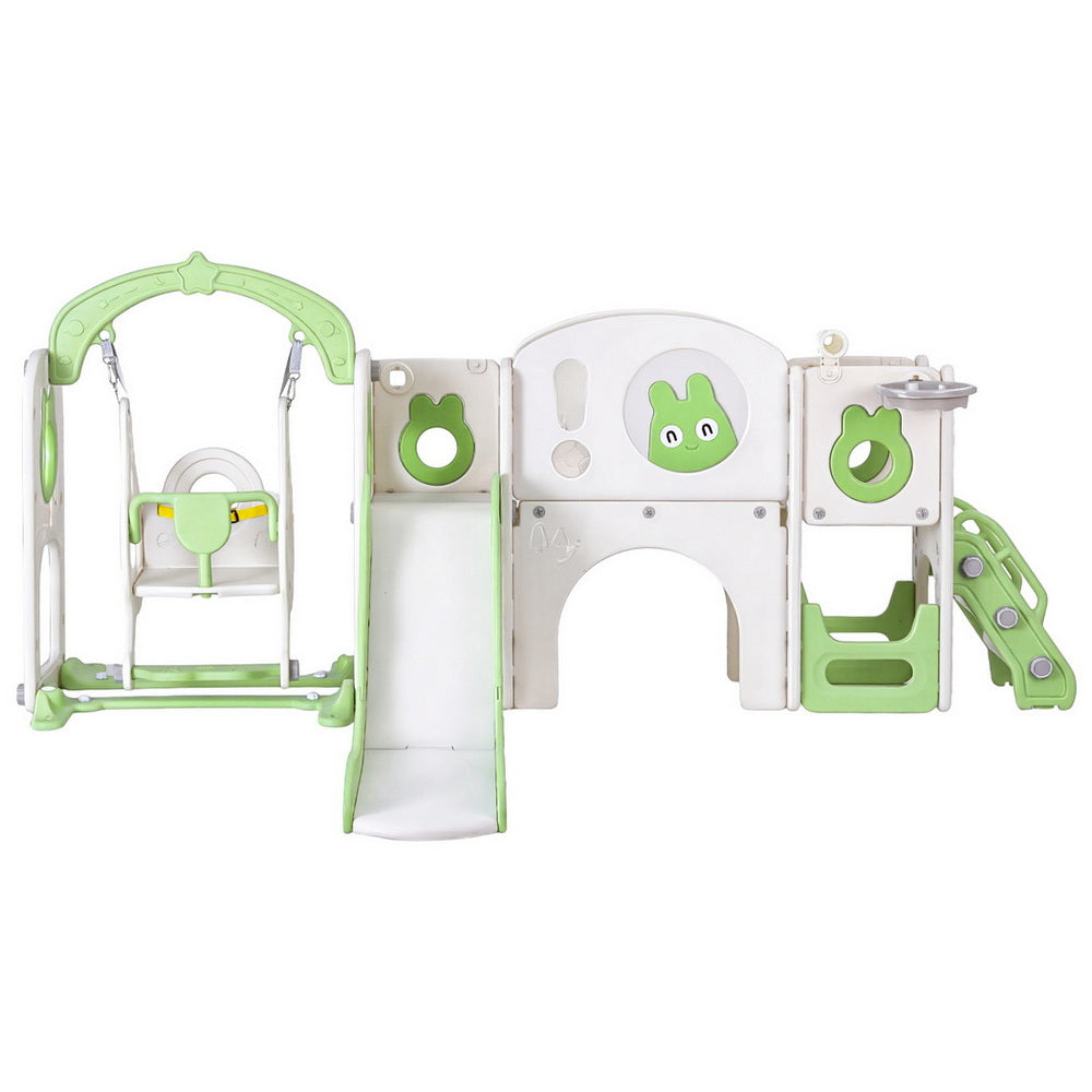 Keezi Kids Slide Swing Set Basketball Hoop Ring Football Outdoor Toys 140cm Green