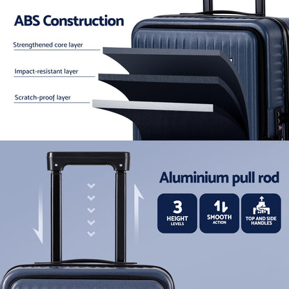 Wanderlite 20" Luggage Suitcase Front Pocket Travel Carry On Dual TSA Navy