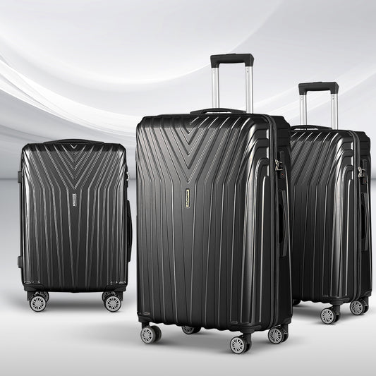 Wanderlite 3 Set Luggage 20-24-28 Inch Suitcase with TSA Lock Carry On Hard Shell Travel Luggage Organiser Case Black