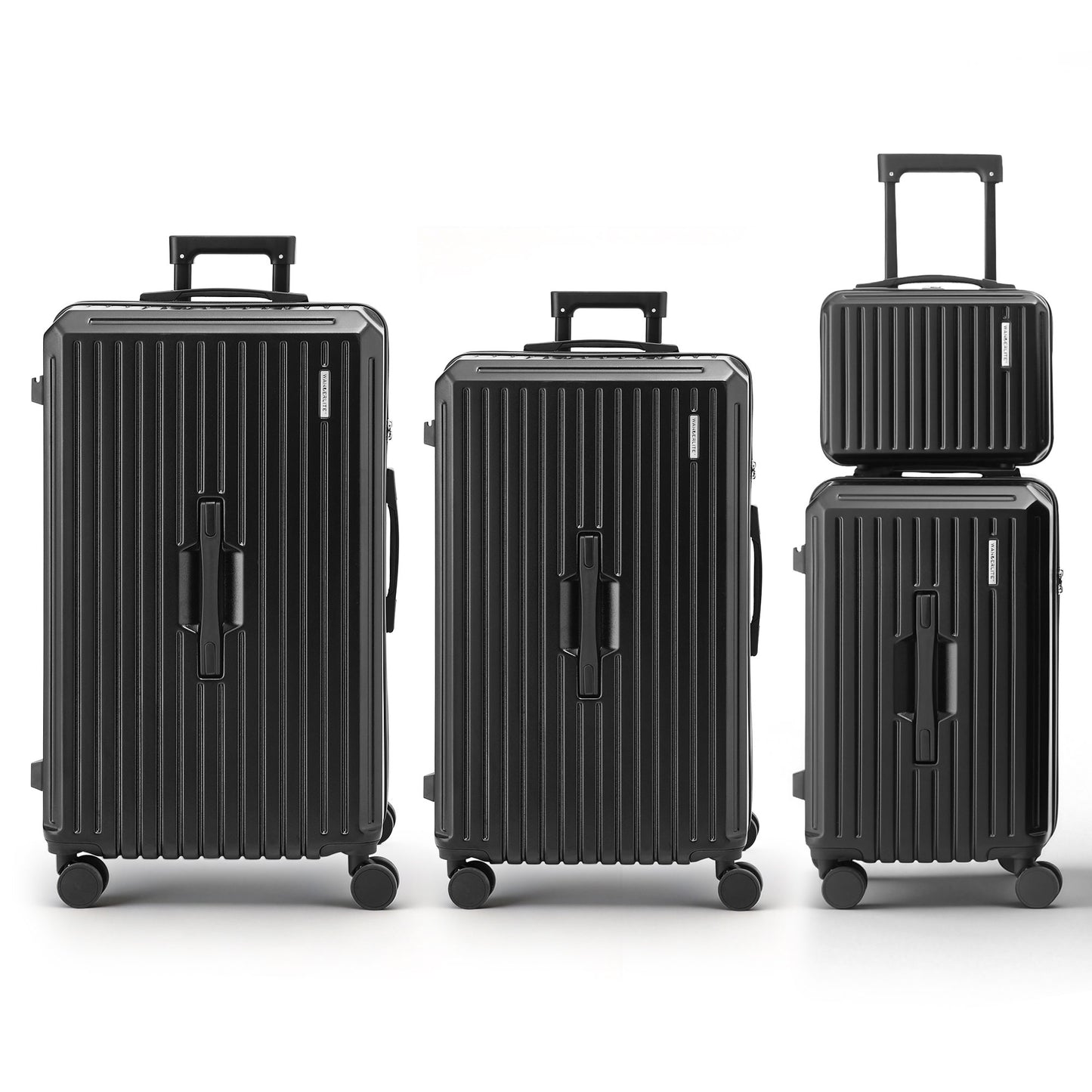 Wanderlite 4pcs Trunk Luggage Suitcase Set Travel Carry On TSA Lock Black