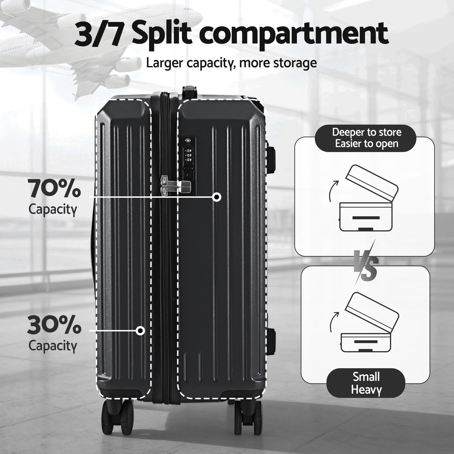 Wanderlite 4pcs Trunk Luggage Suitcase Set Travel Carry On TSA Lock Black