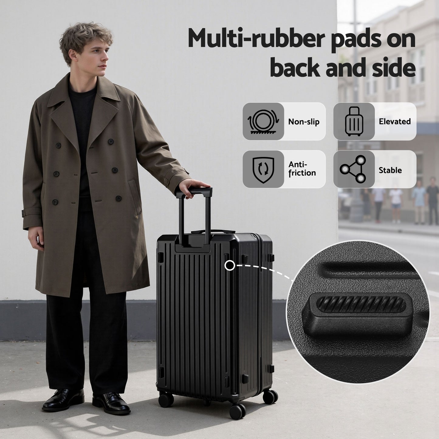 Wanderlite 4pcs Trunk Luggage Suitcase Set Travel Carry On TSA Lock Black