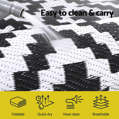 Gardeon Outdoor Rugs 120x180cm Large Carpet Reversible Area Mat PP Dual-Sided Patio Rug Cross